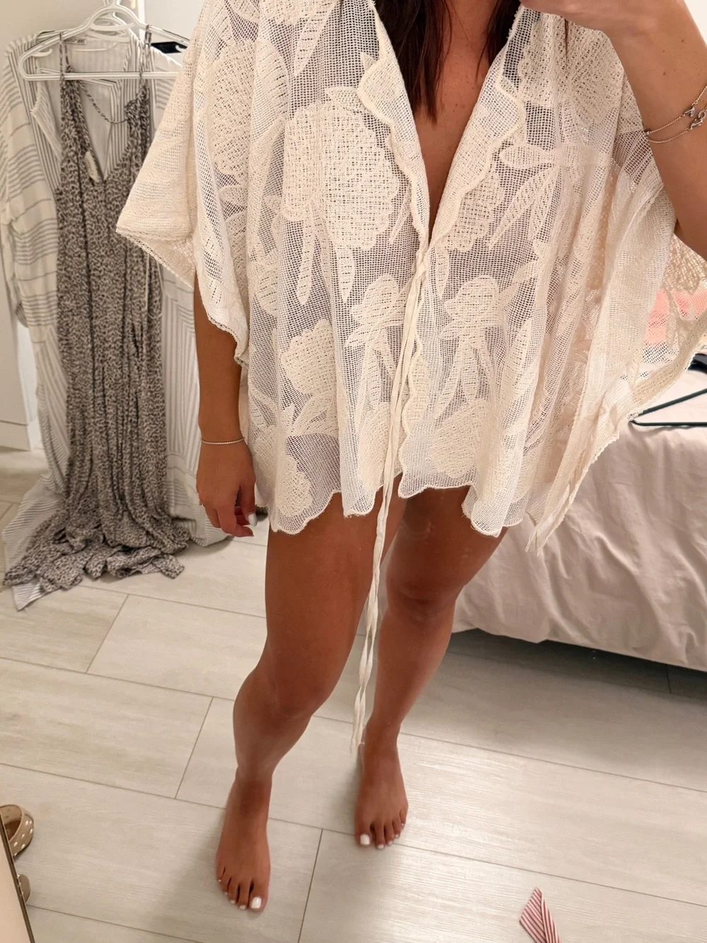 Free People Cream Crochet Kimono